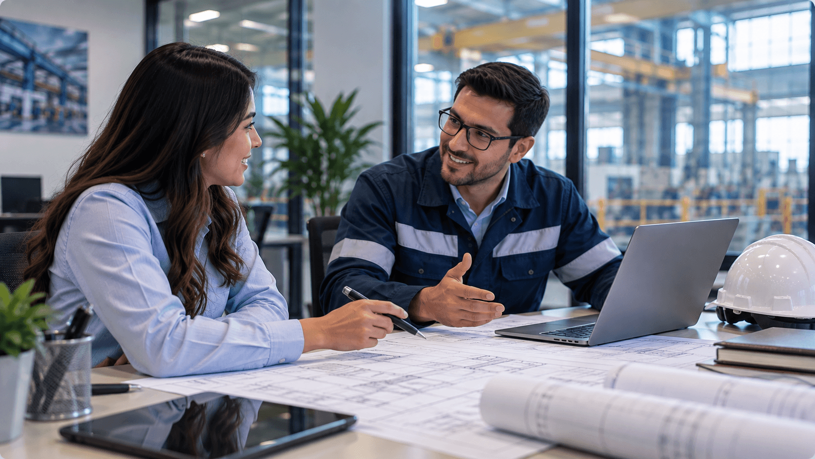 Profesionales revisando una solución industrial
